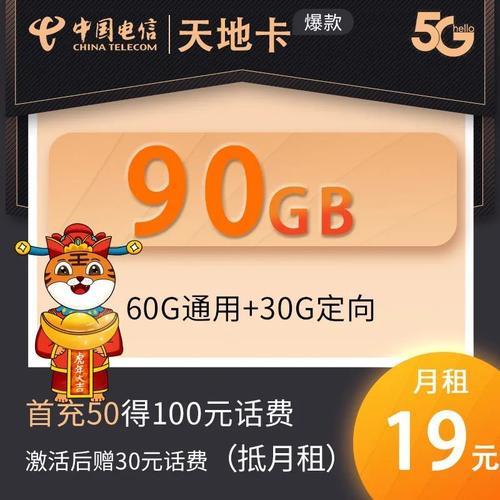 电信19元灿烂卡，月租仅1元，流量100分钟全国通话