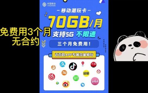 中国移动潮玩卡：39元档位可享5GB流量