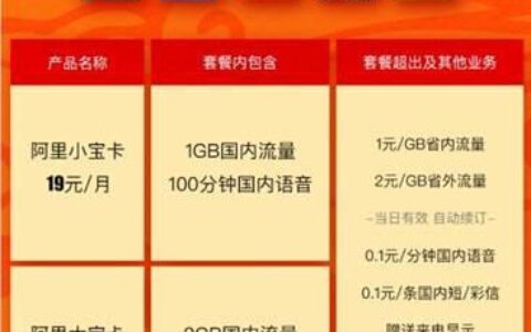 小宝卡：19元起，阿里系应用专属流量，省钱神卡