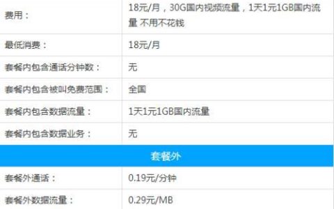 移动小王卡套餐介绍：18元/月，30GB流量，不使用不计费